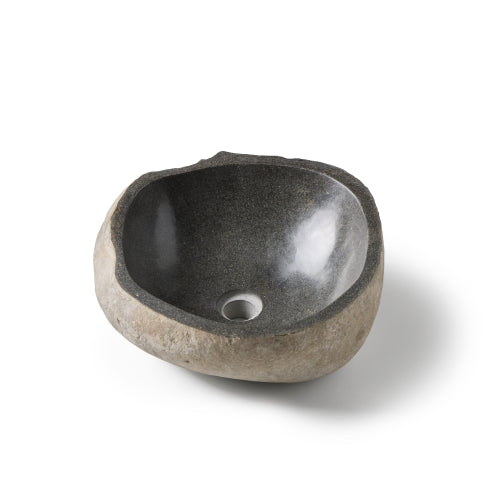 grijze rivierstenen waskom organische vorm 38x42cm