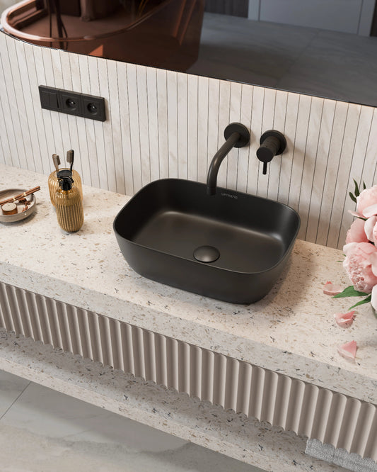 zwarte ovale keramische waskom