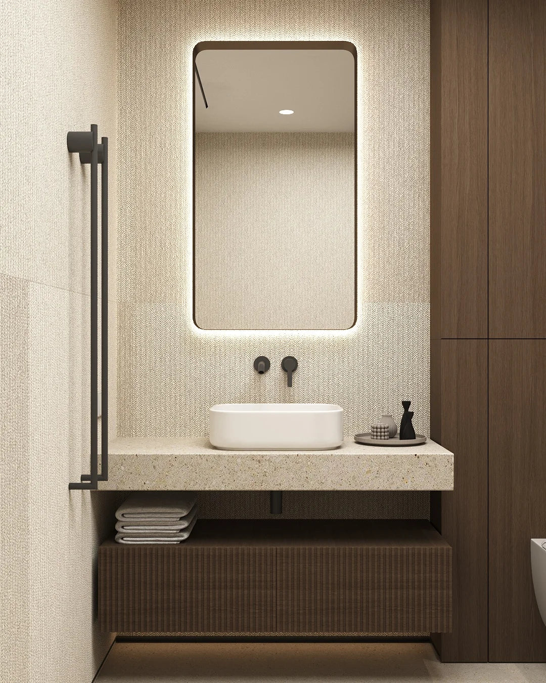 witte waskom in een badkamer