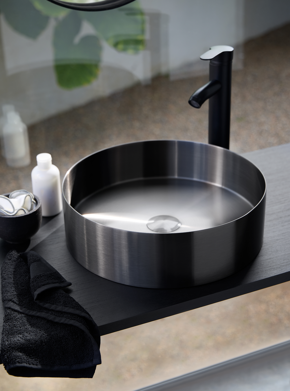 Waskom Solvini Geborsteld Staal met kraan