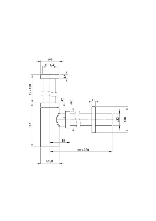 technische tekening sifon voor waskom badkamer en toilet