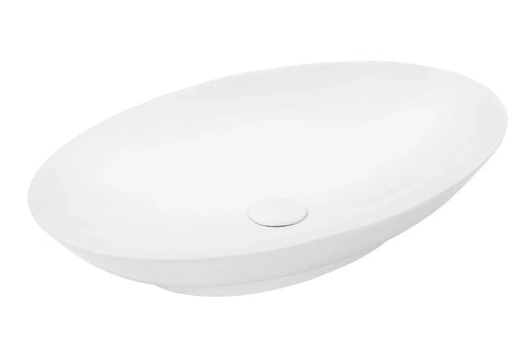 Ronde ovale keramische opbouwwaskom met zachte glans en elegante uitstraling voor gebruik op een badkamermeubel