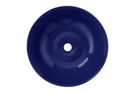 Ronde keramische waskom in kobaltblauw 42x42x14 cm als opbouwmodel op witte achtergrond