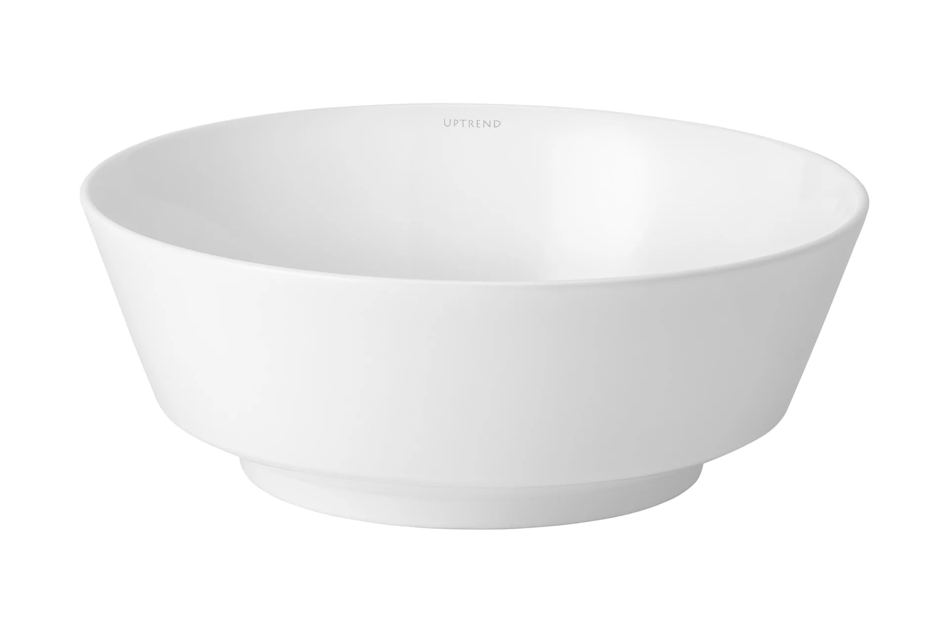 Ronde witte keramische opbouwwaskom 40x40x13,5cm met gladde afwerking, ideaal voor moderne badkamers dankzij het elegante en minimalistische design