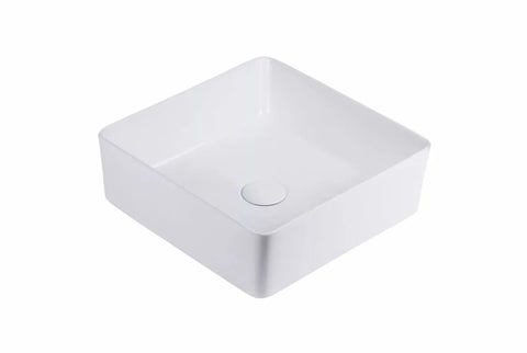 Keramische vierkante waskom in wit met een subtiele glans, ideaal voor een rustige en verfijnde badkamerinrichting