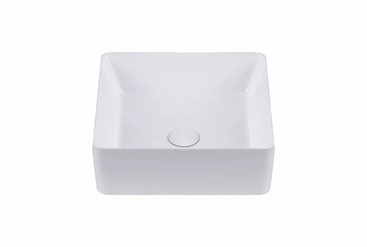 Witte vierkante keramische opbouwwaskom met strakke lijnen en gladde afwerking, ideaal voor moderne badkamers en toiletmeubels