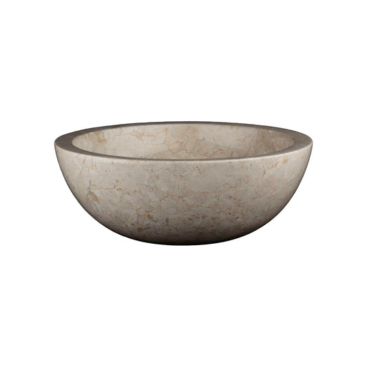 Ronde natuurstenen opbouw waskom in beige tint, afmeting 40x40x15 cm, geschikt voor badkamermeubel