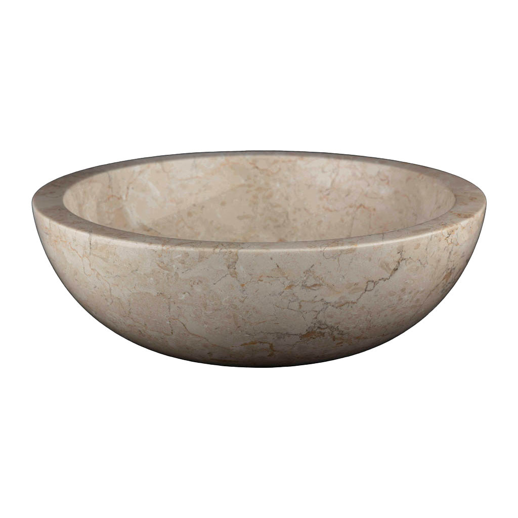 Beige natuurstenen waskom rond 45x45x15 cm met gepolijste afwerking, opbouwmodel voor badkamermeubel