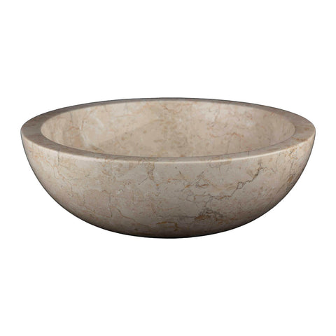 Beige natuurstenen waskom rond 45x45x15 cm met gepolijste afwerking, opbouwmodel voor badkamermeubel