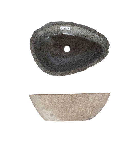 rivierstenen waskom grijs organische vorm op een witte achtergrond 45x30x15cm