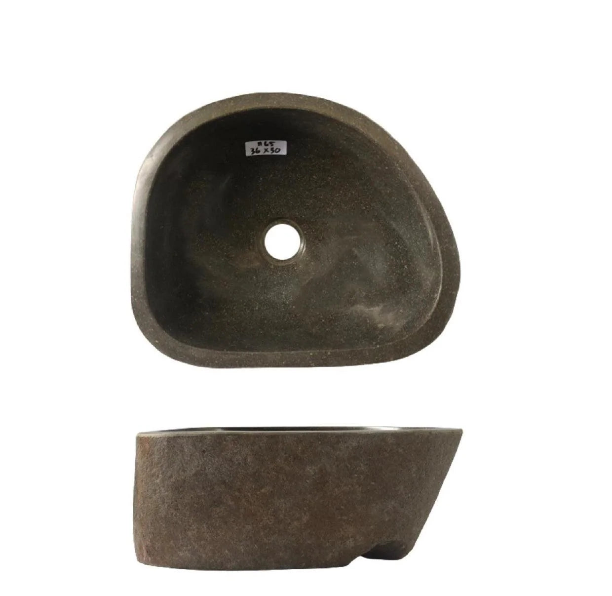 rivierstenen waskom grijs in organische vorm met witte achtergrond