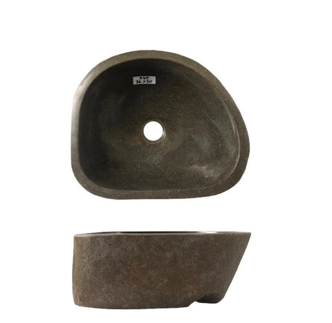 rivierstenen waskom grijs in organische vorm met witte achtergrond