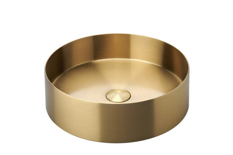 RVS waskom rond in gouden kleur 38x38x11 cm, opbouwmodel voor badkamermeubel