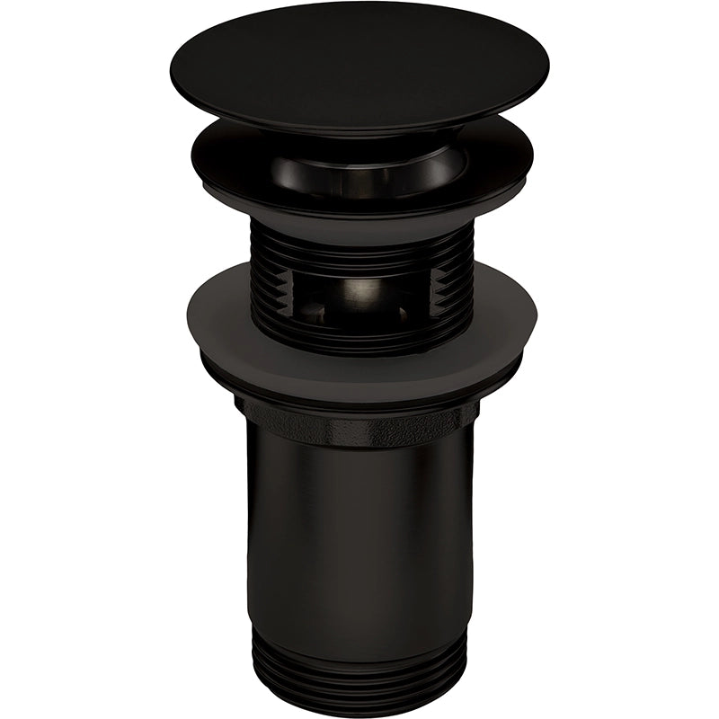 Mat zwarte universele wastafelplug met clickmechaniek en overloop