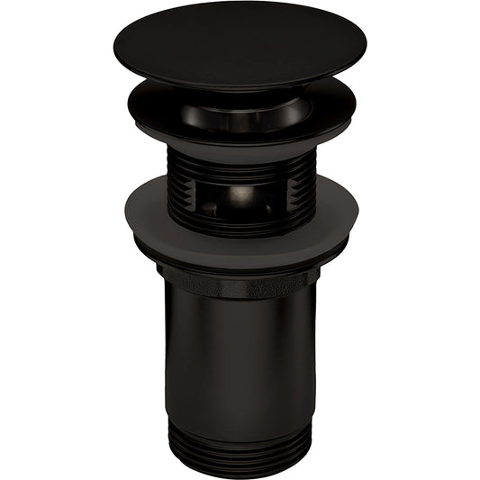 Mat zwarte universele wastafelplug met clickmechaniek en overloop