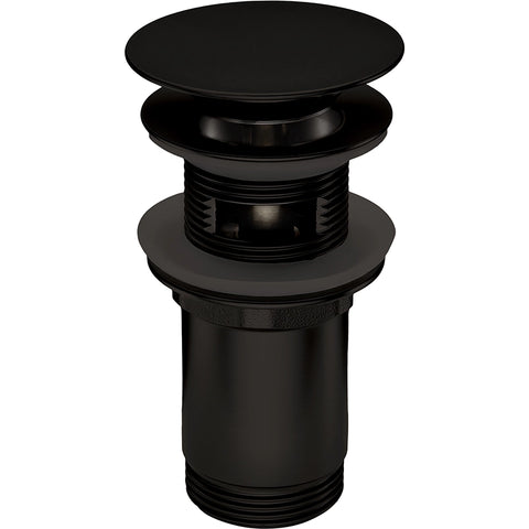 Mat zwarte universele wastafelplug met clickmechaniek en overloop