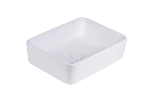 Witte keramische waskom in rechthoekige vorm voor opbouwmontage in de badkamer