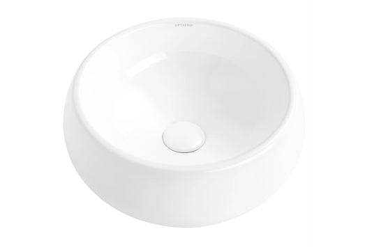 Witte ronde waskom in schuine hoek